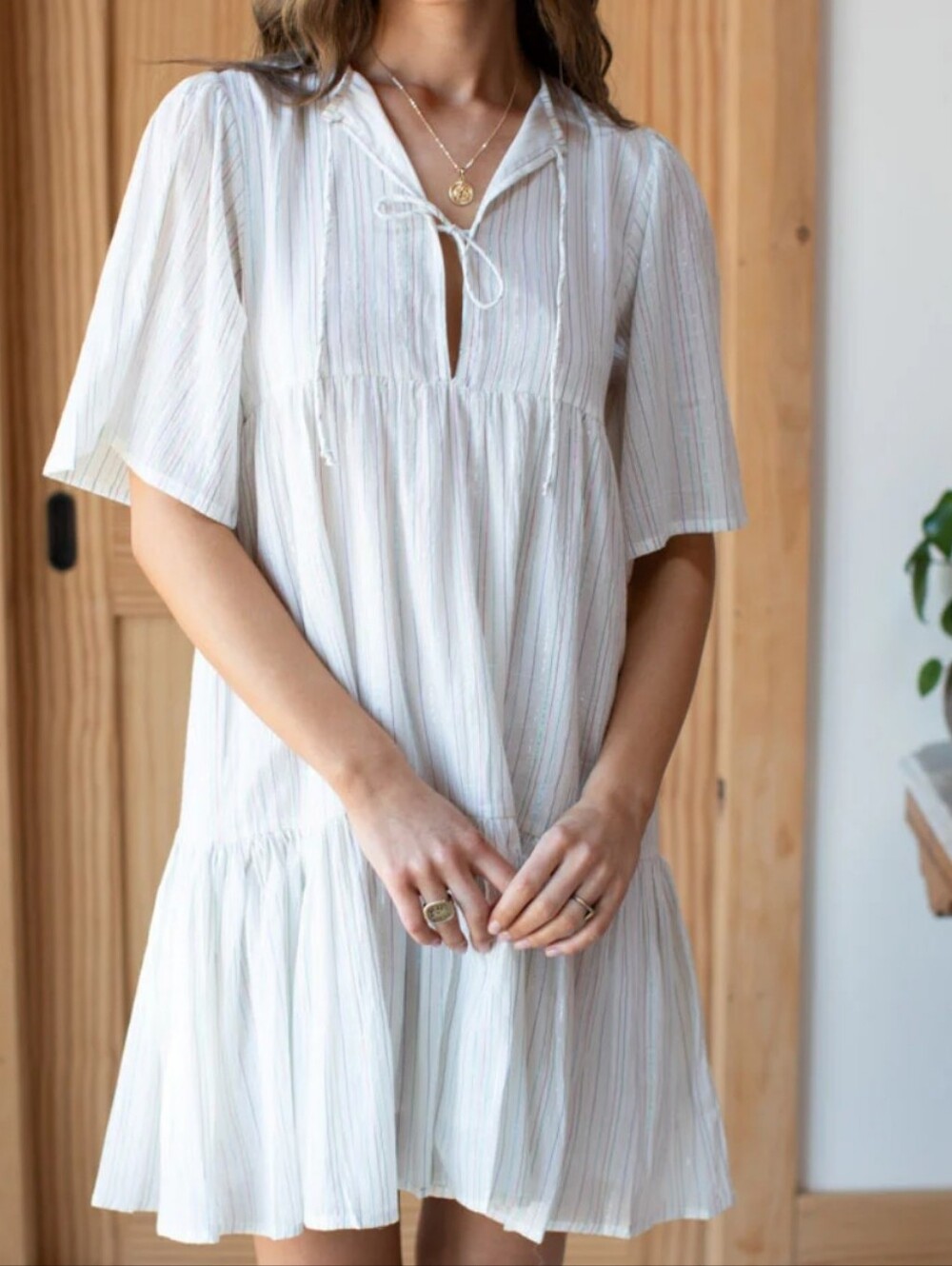 Emerson Fry White Striped Mini Dress